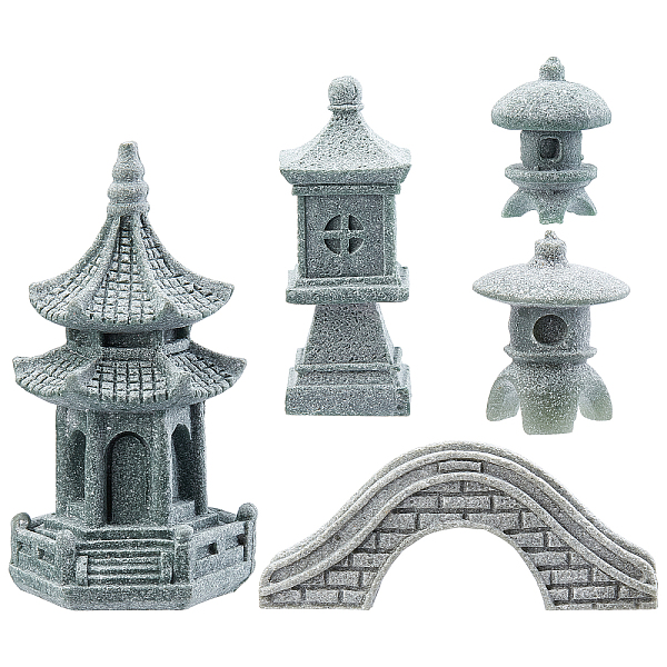 PandaHall SUPERFIDINGS 5 Styles Pagoda Lantern Garden Statue Japanese Pagoda Lamp Lantern Stone Footbridge Figurines for Landscape Balcony...