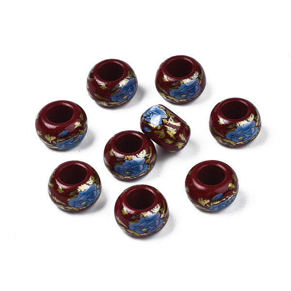 

PandaHall Flower Printed Opaque Acrylic Rondelle Beads, Large Hole Beads, Dark Red, 15x9mm, Hole: 7mm Acrylic Rondelle