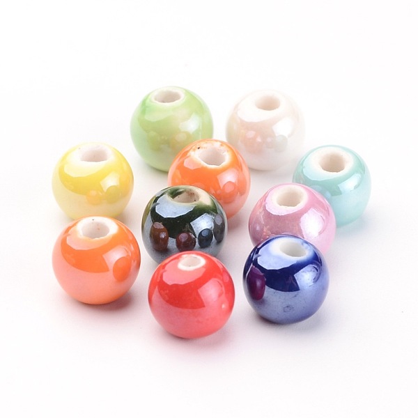 

PandaHall Handmade Porcelain Beads, Pearlized, Round, Mixed Color, 10mm, Hole: 2~3mm Porcelain Round Multicolor