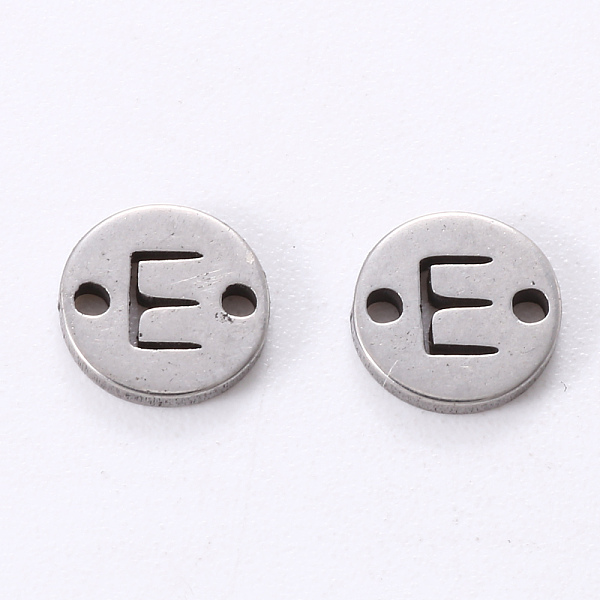 

PandaHall 201 Stainless Steel Links, Laser Cut, Flat Round with Letter, Letter.E, 6x6x1mm, Hole: 0.8mm 201 Stainless Steel Letter E