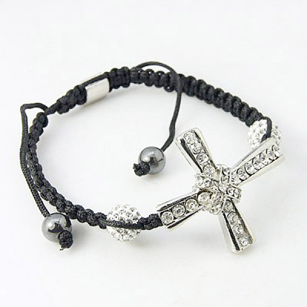 

PandaHall Fashion Cross Bracelets, with Rhinestone Beads, Hematite Beads and Alloy Beads, Black, 57mm Rhinestone Black
