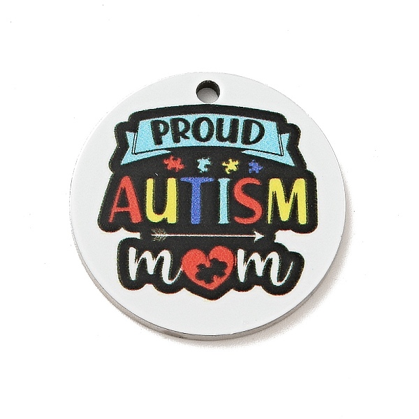 

PandaHall Autism Awareness Theme 201 Stainless Steel Pendants, Flat Round, Stainless Steel Color, Word, 25x1mm, Hole: 1.8mm 201 Stainless...