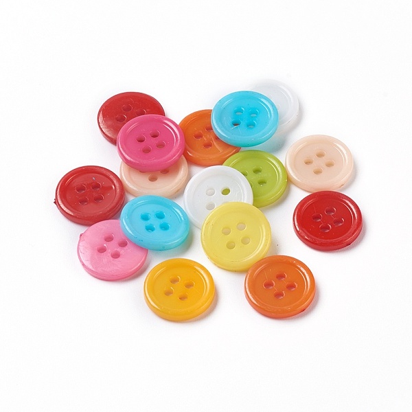 PandaHall Acrylic Sewing Buttons, Plastic Buttons for Costume Design, 4-Hole, Dyed, Flat Round, Mixed Color, 15x2mm, Hole: 1mm Acrylic Flat...