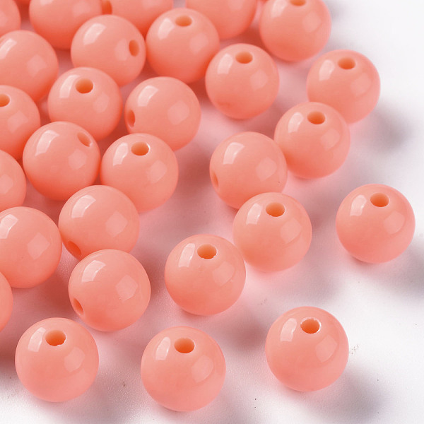 

PandaHall Opaque Acrylic Beads, Round, Salmon, 10x9mm, Hole: 2mm, about 940pcs/500g Acrylic Round Red