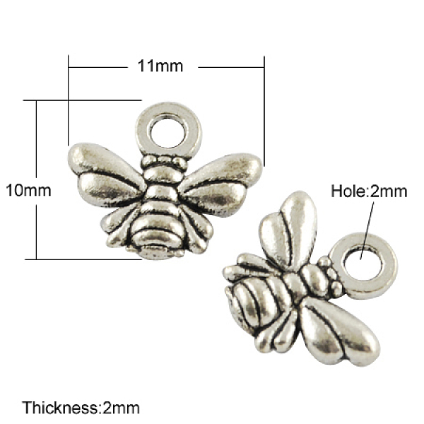 

PandaHall Tibetan Style Charms, Lead Free and Nickel Free, Bee, Antique Silver, 10x11x2mm, Hole: 2mm Alloy Bees