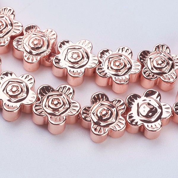 PandaHall Non-magnetic Synthetic Hematite Beads Strands, Smooth Surface, Sunflower, Rose Gold Plated, 7.5x3mm, Hole: 1mm, about...