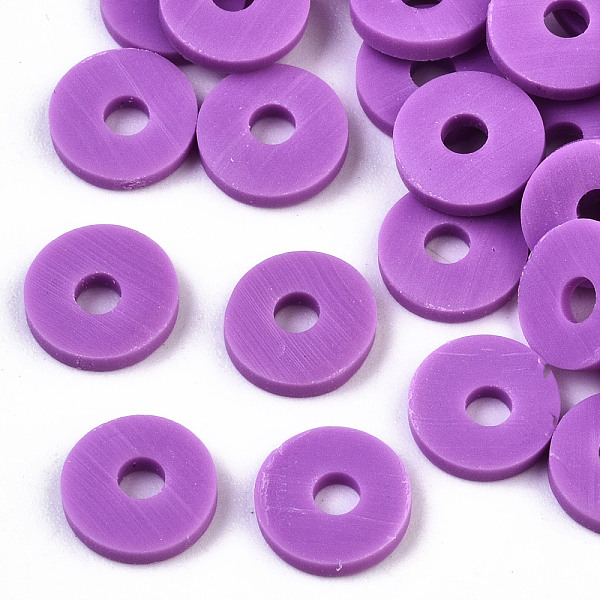 

PandaHall Handmade Polymer Clay Beads, for DIY Jewelry Crafts Supplies, Disc/Flat Round, Heishi Beads, Orchid, 6x1mm, Hole: 2mm, about..., Purple