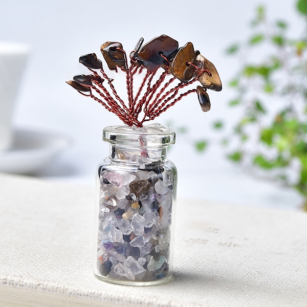 

PandaHall Natural Tiger Eye Chips Tree Decorations, Glass Wishing Bottle Base with Copper Wire Feng Shui Energy Stone Gift for Home Desktop...