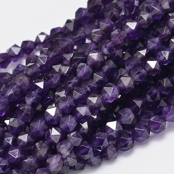 

PandaHall Faceted Natural Amethyst Beads Strands, Star Cut Round Beads, 6x5mm, Hole: 1mm, about 67pcs/strand, 15.7 inch Amethyst Round..., Purple
