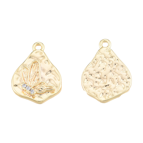 

PandaHall Brass Micro Pave Clear Cubic Zirconia Charms, Nickel Free, Textured, Teardrop with Butterfly, Real 18K Gold Plated, 14x10x2mm...