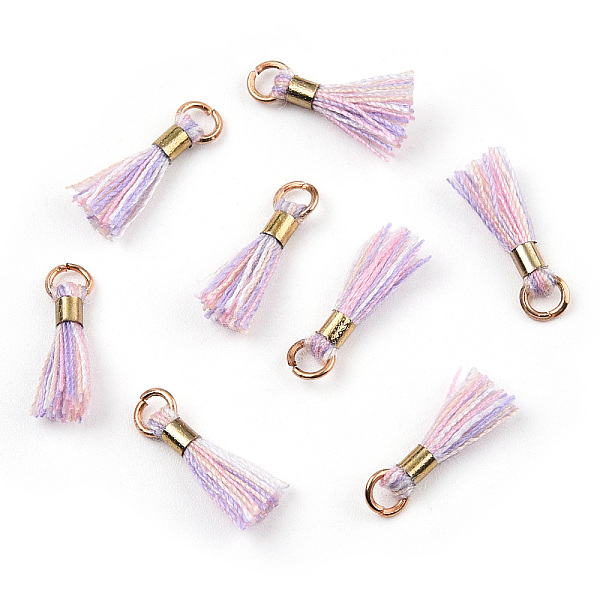 

PandaHall Polycotton(Polyester Cotton) Tassel Pendant Decorations, with Unwelded Iron Jump Rings, Golden, Colorful, 10~16x2mm, Hole: 1.5mm...