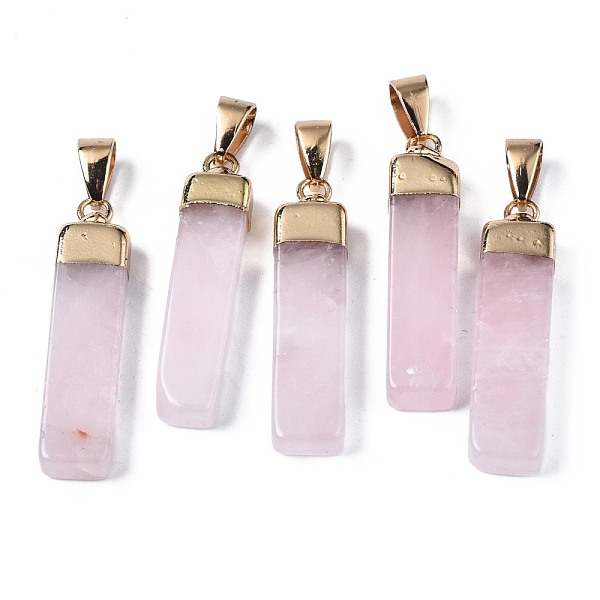 

PandaHall Natural Rose Quartz Pendants, with Golden Iron Pinch Bail, Rectangle, 34x7~8x5mm, Hole: 7x4mm Rose Quartz Rectangle