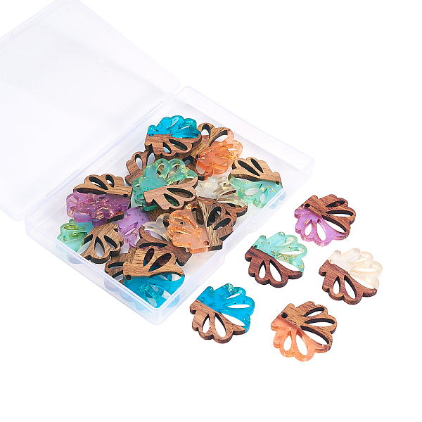 

PandaHall Transparent Resin & Walnut Wood Pendants, with Gold Foil, Flower, Mixed Color, 24.5x28x3mm, Hole: 2mm, 4pcs/color, 5 colors..., Multicolor