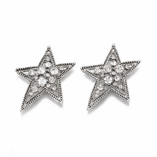 

PandaHall Alloy Flat Back Cabochons, with Rhinestone, Star, Crystal, Antique Silver, 37x30.5x4.5mm Alloy+Rhinestone Star Clear