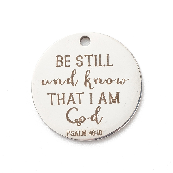 

PandaHall 201 Stainless Steel Pendants, Flat Round with Words Be Still, and Know That I Am God, Stainless Steel Color, 25x1.3mm, Hole: 2mm...