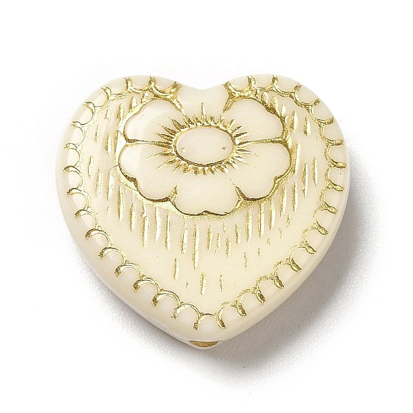

PandaHall Plating Acrylic Beads, Golden Metal Enlaced, Heart with Flower Pattern, Old Lace, 17x18x6mm, Hole: 1.6mm Acrylic Flower