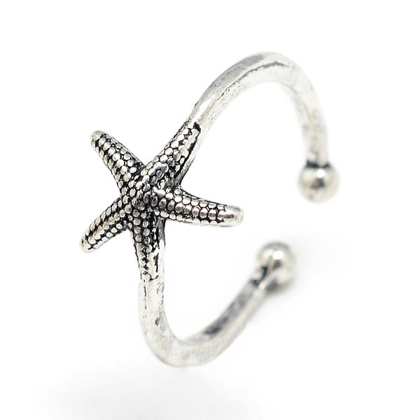 

PandaHall Adjustable Alloy Cuff Finger Rings, Starfish/Sea Stars, Size 7, Antique Silver, 17mm Alloy