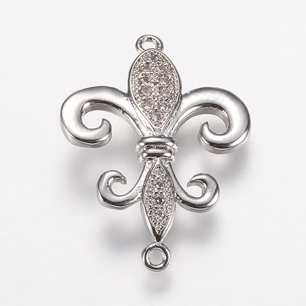 

PandaHall Brass Micro Pave Cubic Zirconia Links, Clear, Fleur De Lis, Platinum, 24x18x2mm, Hole: 1mm Brass+Cubic Zirconia Flower Clear