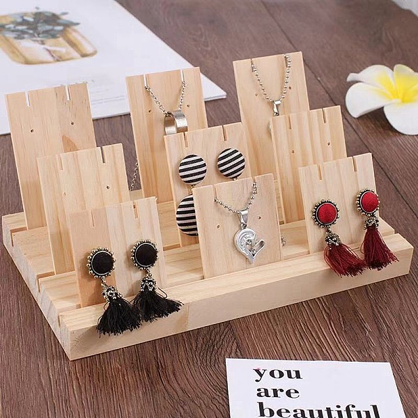 

PandaHall 3-Slot Wooden Earring Display Card Stands, Jewelry Organizer Holder with Earring Display Cards, for Earring, pendant Necklace..., Orange