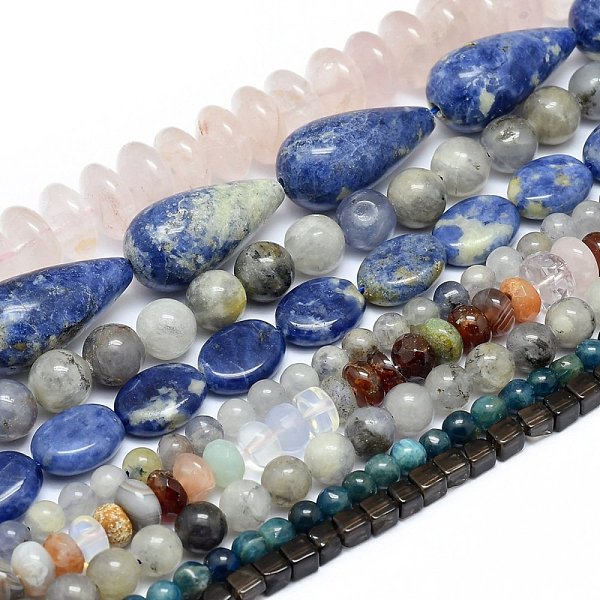 

PandaHall Natural & Synthetic Gemstone Beads Strands, Mixed Shapes, 4~30x4~15mm, Hole: 0.8~2mm, about 13~98pcs/Strand, 14.57 inch~15.74..., Multicolor
