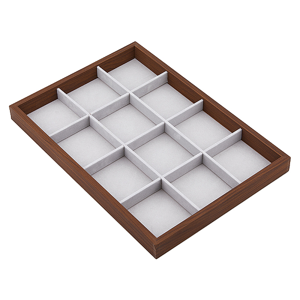 

PandaHall Rectangle Wood Jewelry Display Trays, Covered with Velvet, 12 Grids Tray Jewelry Storage Holder, Gainsboro, 25x35.7x3cm Wood..., Gray
