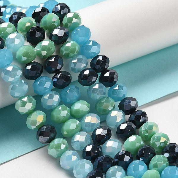 

PandaHall Glass Beads Strands, Faceted, Rondelle, Steel Blue, 10x8mm, Hole: 1mm, about 63~65pcs/strand, 19.2~20 inch(48~50cm) Glass Rondelle