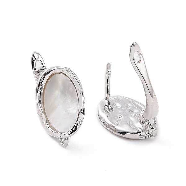 

PandaHall Rack Plating Brass Hoop Earring Findings with Latch Back Closure, Textured, with Natural White Shell and Horizontal Loop, Oval...