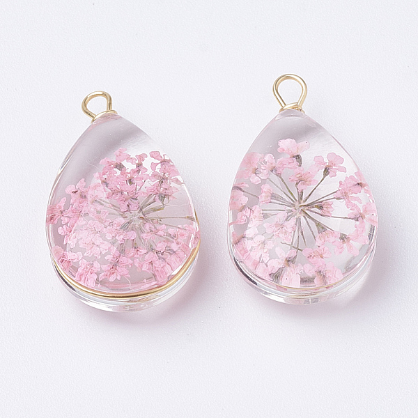 

PandaHall Glass Pendants, with Dried Flower Inside & Brass Findings, teardrop, Golden, Pink, 22~24x13x8mm, Hole: 2mm Brass+Glass Teardrop...