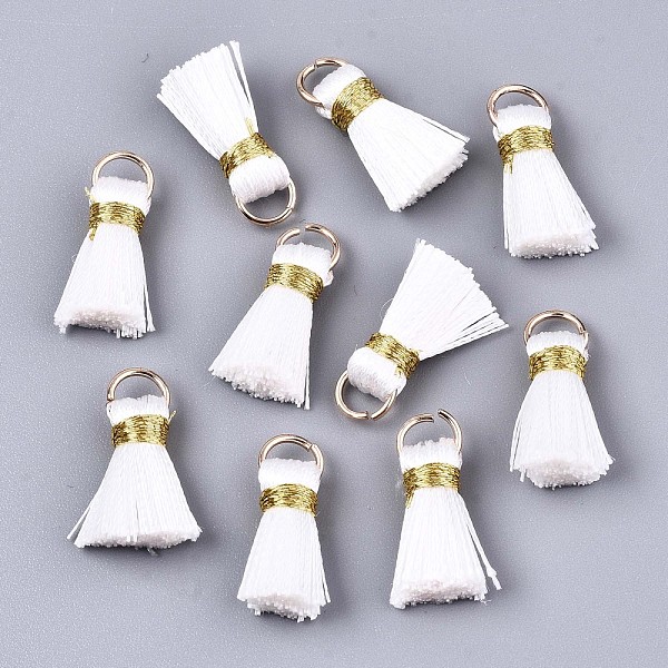 

PandaHall Handmade Polycotton(Polyester Cotton) Tassel Decorations, Pendant Decorations, with Golden Iron Loops, White, 17~21x10x5mm, Jump...