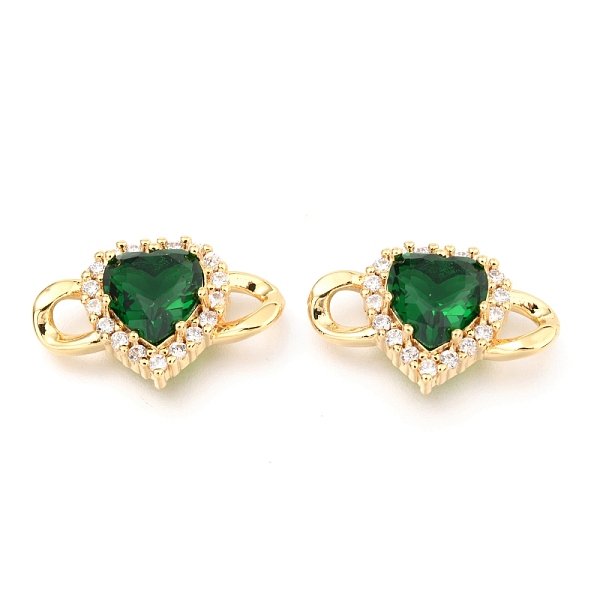 

PandaHall Brass Links Connectors, with Cubic Zirconia, Long-Lasting Plated, Heart, Real 18K Gold Plated, Dark Green, 12x20x5.5mm, Hole...