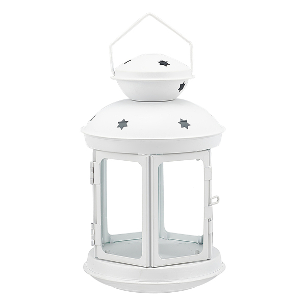 

PandaHall Portable Iron Candle Holder with Clear Glass Window, Vintage Lantern with Hollow Star, White, 11.9x18.5cm, Hole: 65x35mm, Inner...