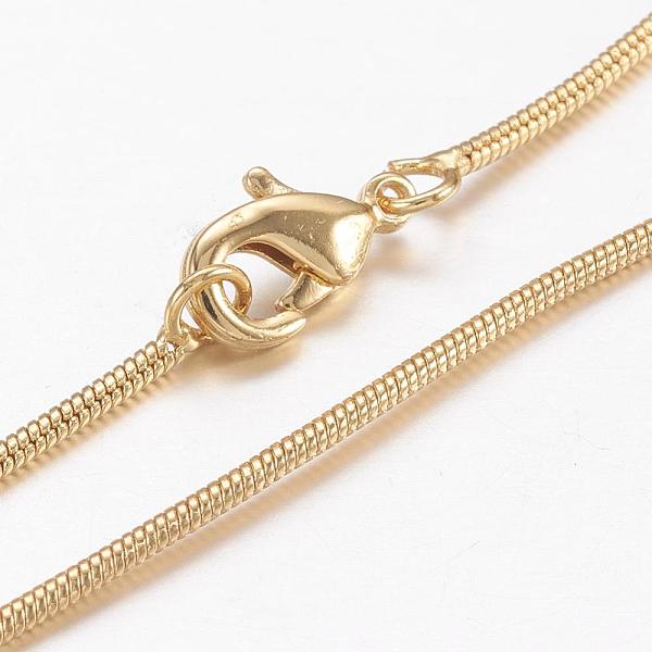 

PandaHall Brass Round Snake Chain Necklaces, with Lobster Claw Clasps, Real 18K Gold Plated, 17.71 inch(45cm) Brass