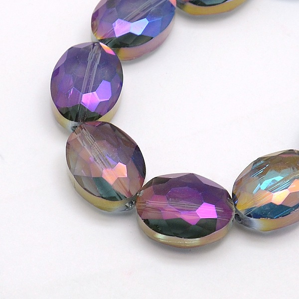 

PandaHall Faceted Electroplate Crystal Glass Oval Beads Strands, Rainbow Color Plated, Purple, 16x12x7mm, Hole: 1mm, about 50pcs/strand...