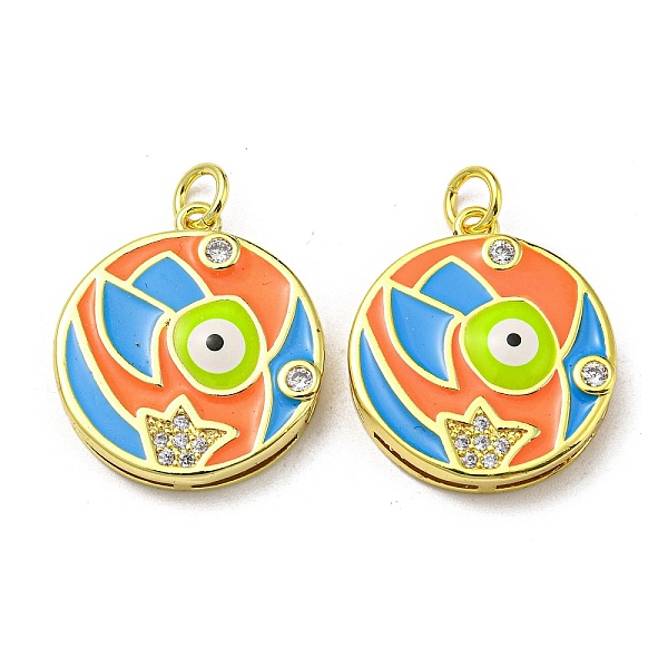 

PandaHall Real 18K Gold Plated Brass Pendants, with Cubic Zirconia and Enamel, Flat Round with Evil Eye Charms, Orange, 21x18.5x4mm, Hole...