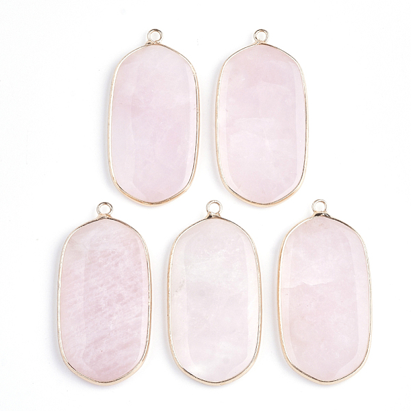 

PandaHall Natural Rose Quartz Pendants, with Brass Findings, Oval, Golden, 47x23x4mm, Hole: 2mm Rose Quartz Oval