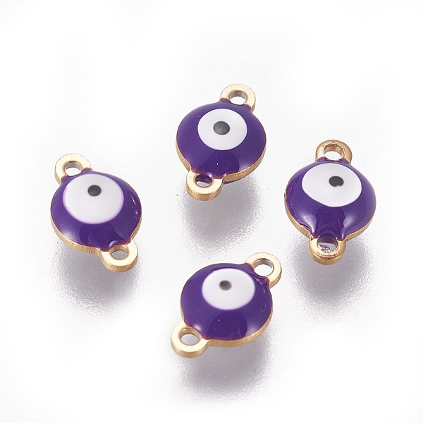 

PandaHall Ion Plating(IP) 304 Stainless Steel Enamel Links connectors, Flat Round with Evil Eye, Golden, Indigo, 9.5x6x3.5mm, Hole: 1.2mm..., Purple