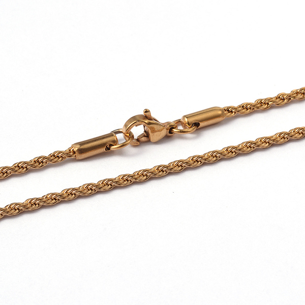 

PandaHall 304 Stainless Steel Rope Chain Necklaces, with Lobster Claw Clasps, Golden, 25.6 inch(65cm) Stainless Steel