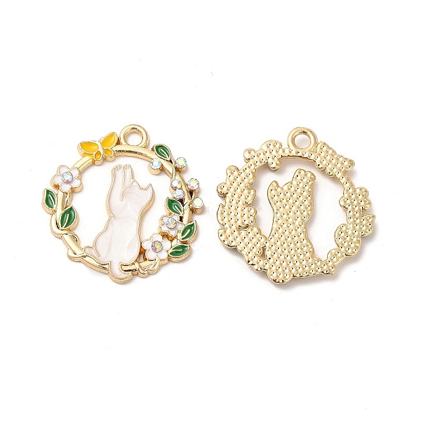 

PandaHall Alloy Enamel Pendants, with Rhinestone, Cadmium Free & Nickel Free & Lead Free, Golden, Flat Round with Cat & Flower Pattern, Gold...