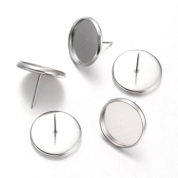 

PandaHall Flat Round Stainless Steel Stud Earring Settings, Stainless Steel Color, Tray: 14mm, 16mm, Pin: 0.7mm Stainless Steel Flat Round