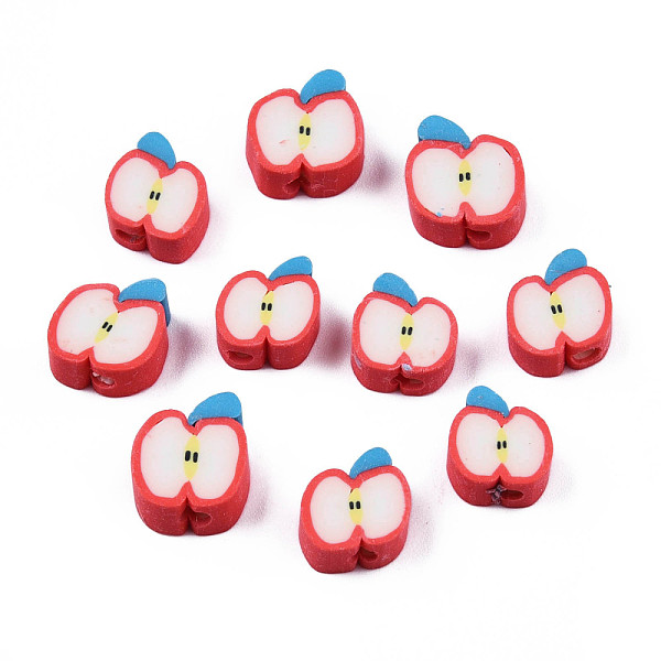 PandaHall Handmade Polymer Clay Beads, Apple, Red, 9x10x4mm, Hole: 1.5mm Polymer Clay Fruit Red