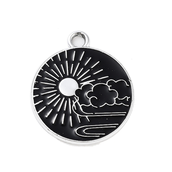 

PandaHall Alloy Enamel Pendants, Flat Round Charm, Platinum, Black, Sun, 22x19x1.3mm, Hole: 2mm Alloy+Enamel Sun