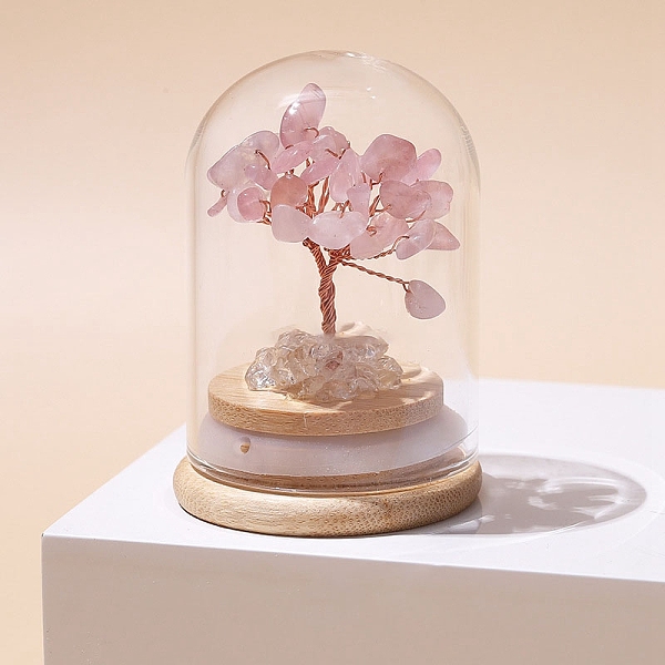 

PandaHall Natural Rose Quartz Chips Tree of Life Decorations, Mini Wooden & Glass Base with Copper Wire Feng Shui Energy Stone Gift for Home...