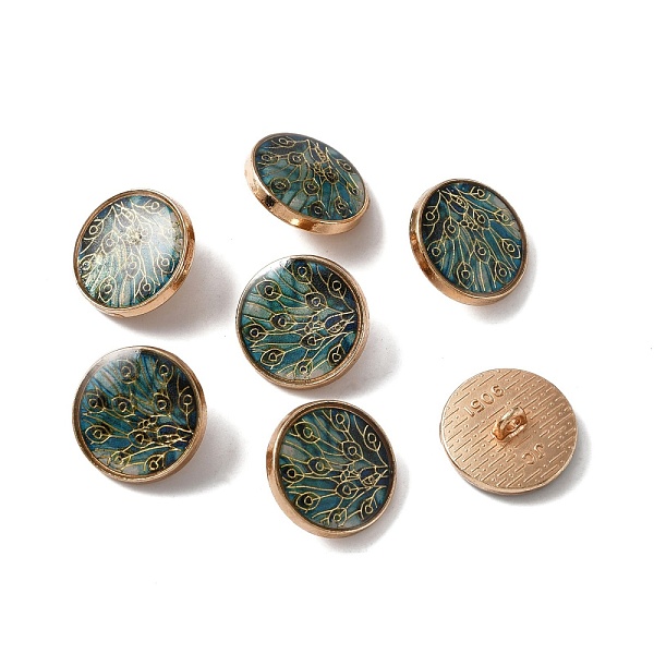 

PandaHall Alloy Enamel Shank Buttons, Flat Round with Tree, Light Gold, Dark Green, 18x7~8mm, Hole: 2mm Alloy Flat Round Cyan
