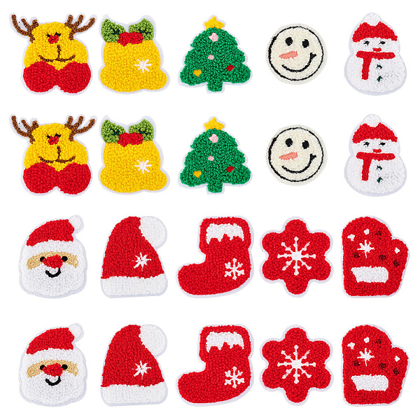 PandaHall FINGERINSPIRE 20Pcs 10 Style Christmas Theme Towel Embroidery Cloth Patches Mixed Color Sew on Applique Patches Sewing Fabric...