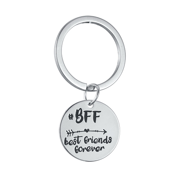 

PandaHall Alloy Keychain, Cadmium Free & Lead Free, Flat Round with Word BFF Best Friends Forever, Platinum, 53mm Alloy Flat Round