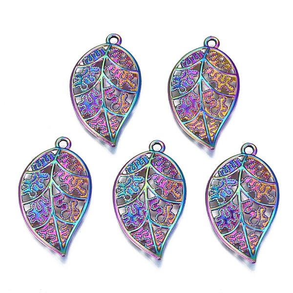 

PandaHall Rainbow Color Alloy Pendants, Cadmium Free & Nickel Free & Lead Free, Leaf, 36x19.5x3mm, Hole: 1.8mm Alloy Leaf