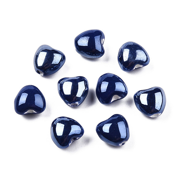 

PandaHall Pearlized Handmade Porcelain Beads, Heart, Midnight Blue, 10x10x7mm, Hole: 1.8mm Porcelain Heart