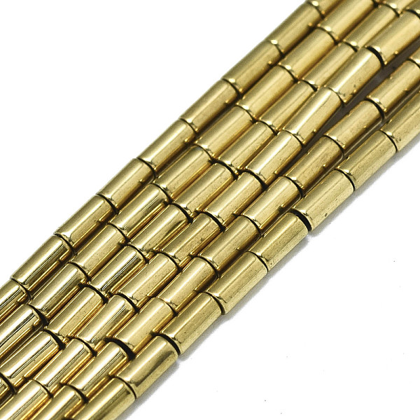 

PandaHall Electroplate Non-magnetic Synthetic Hematite Beads Strands, Column, Real 18K Gold Plated, 4x2mm, Hole: 0.7mm, about...