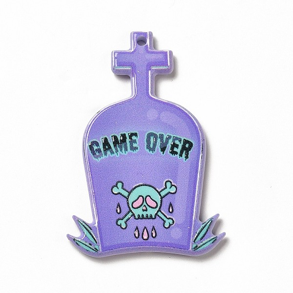 

PandaHall Halloween Printed Acrylic Pendants, Tombstone Pattern, 45x30.5x2.8mm, Hole: 1.8mm Acrylic Others Purple