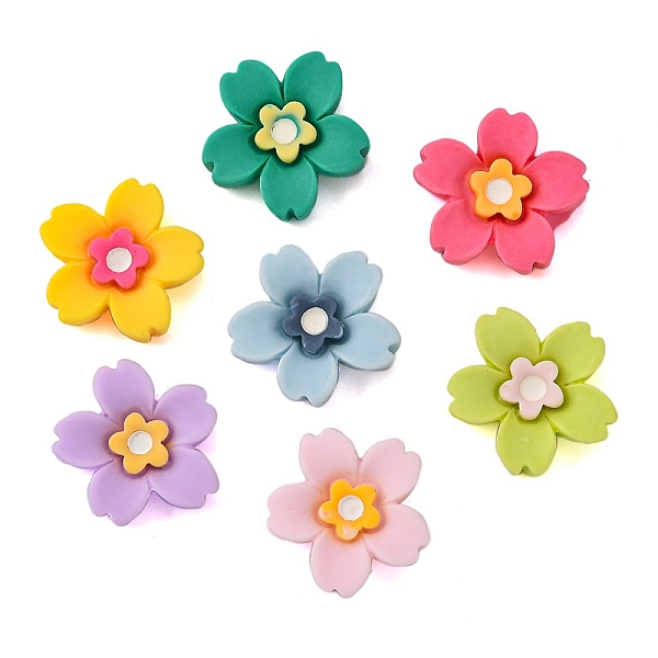 

PandaHall 70Pcs 7 Colors Opaque Resin Cabochons, Flower, Mixed Color, 14x14.5x4mm, 10pcs/color Resin Flower Multicolor